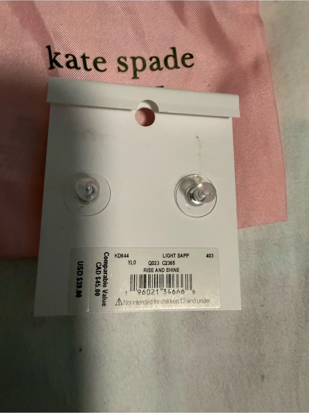 kate spade Light Blue Crystal Stud Earrings with with Dust Bag! NWT